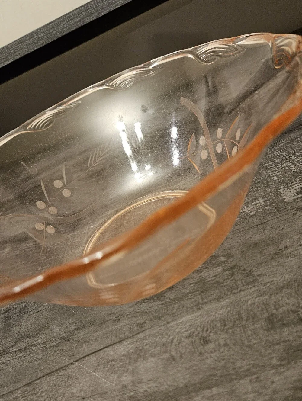 Vtg Pink Etched Floral Depression Glass Centerpiece Bowl